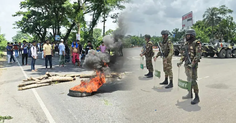 রাস্তা অবরোধ করে এলাকাবাসীর অবরোধ, সেনাবাহিনী সতর্ক অবস্থান